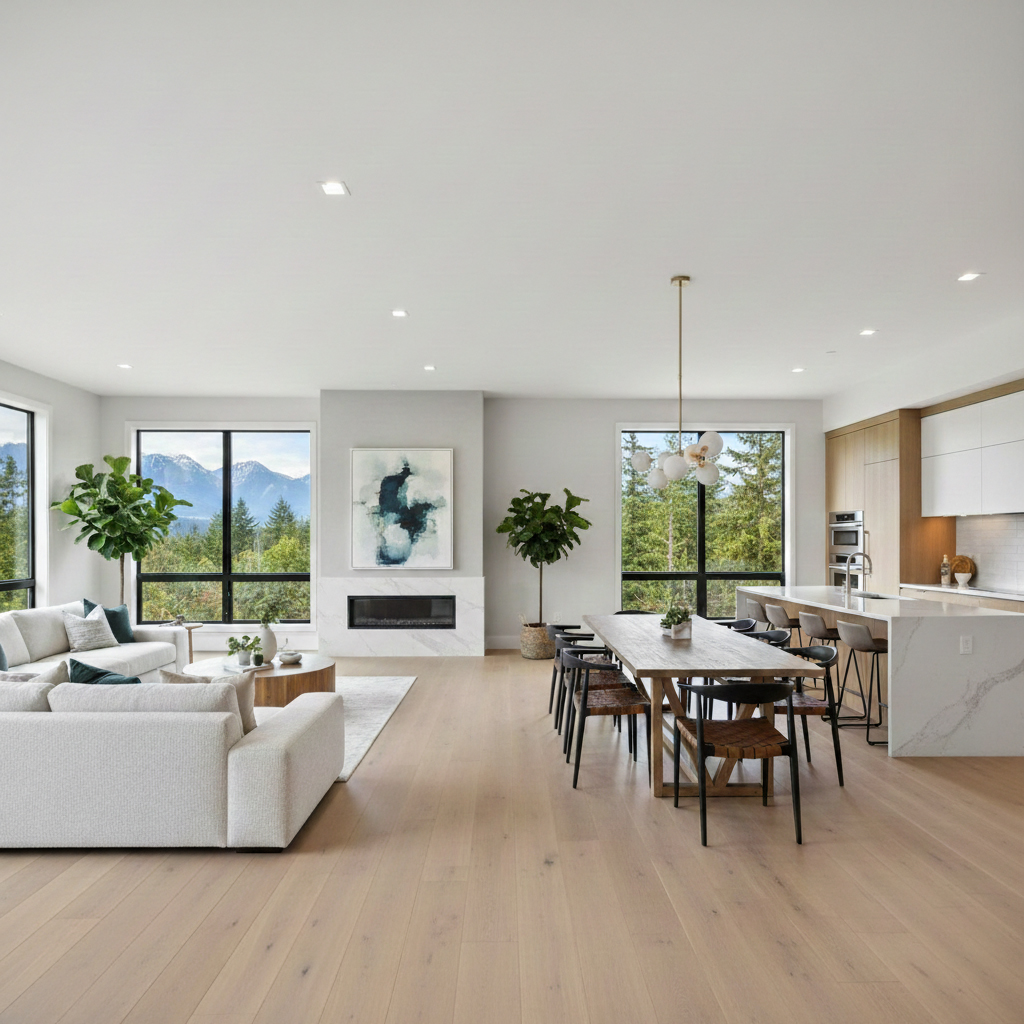 Modern luxury open concept living and dining area